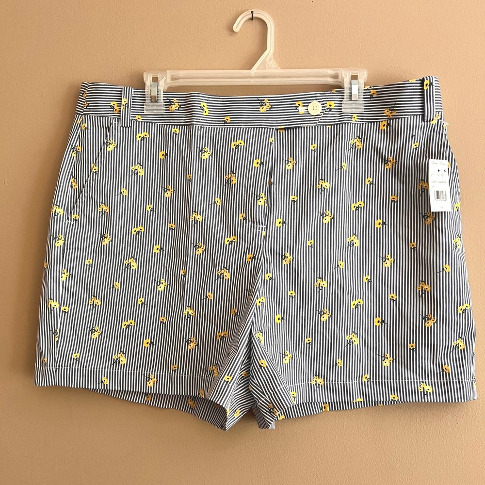 Brooks Brothers Women 16 Blue White Striped Floral Cotton Preppy Shorts NWT